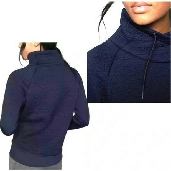 Athleta Jacquard Elevation Pullover Quilted Sweatshirt, Navy Blue, Size Small - Picture 2 of 10